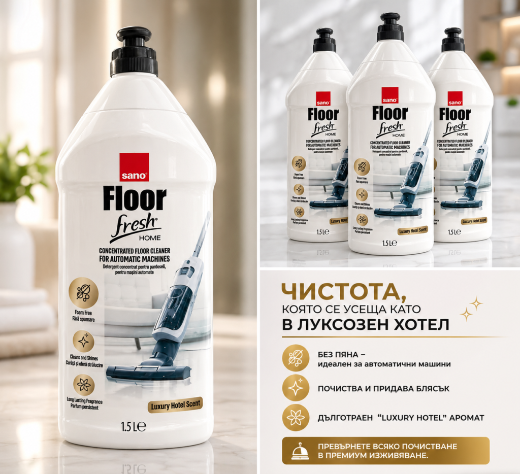 Sano Floor Fresh Home 1.5L – Концентриран препарат за под с Luxury Hotel аромат